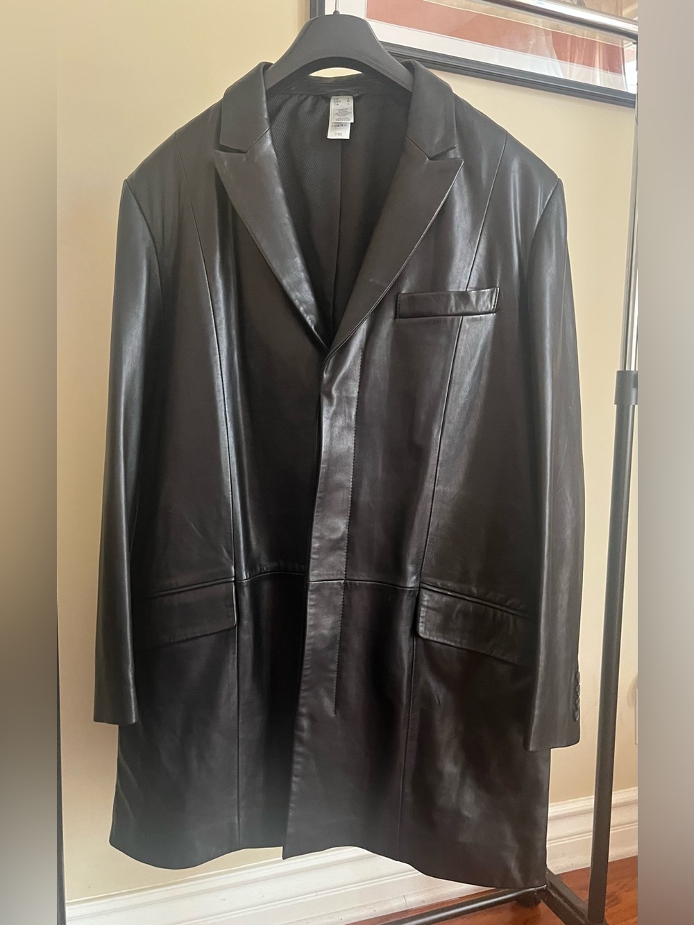 Claiborne Long Black Leather Blazer Jacket